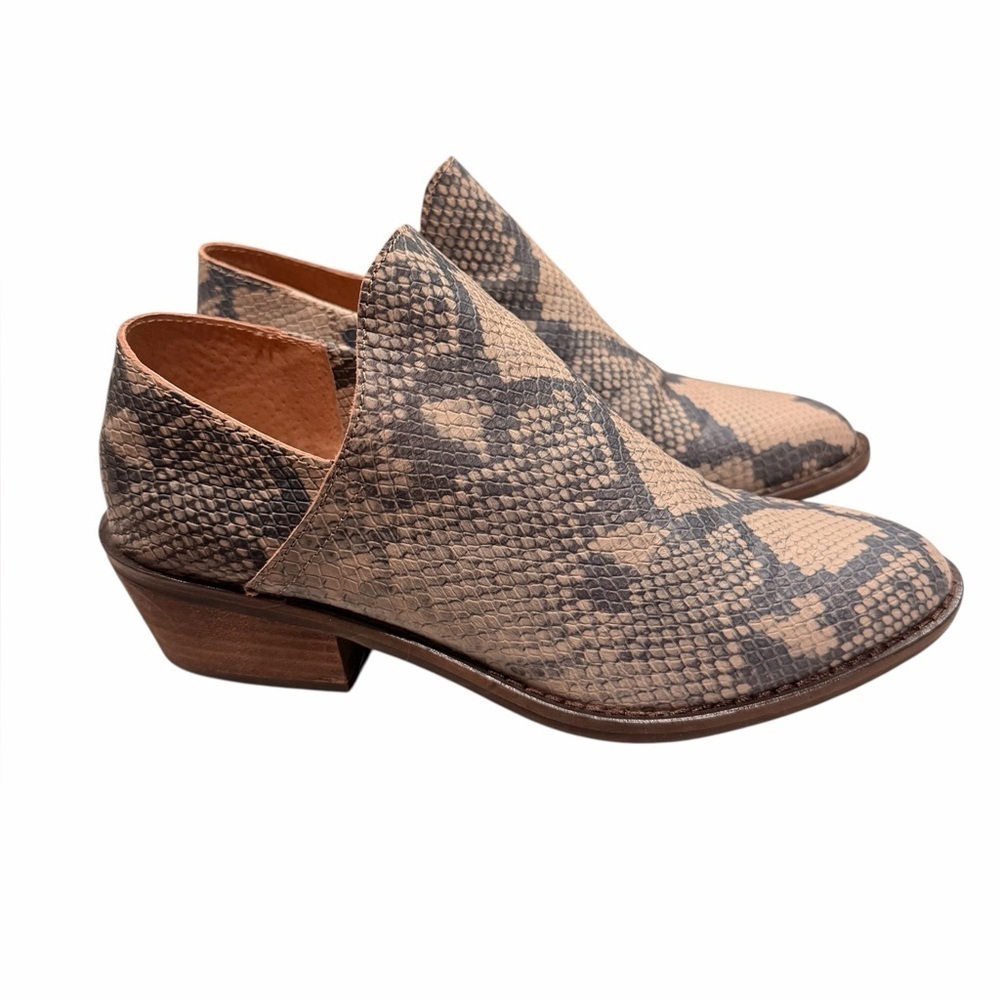 Lucky Brand Snakeskin Print Ankle Boots Leather Shooties 7.5 Womens Cream Brown